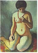 August Macke Female nude with coral necklace oil on canvas